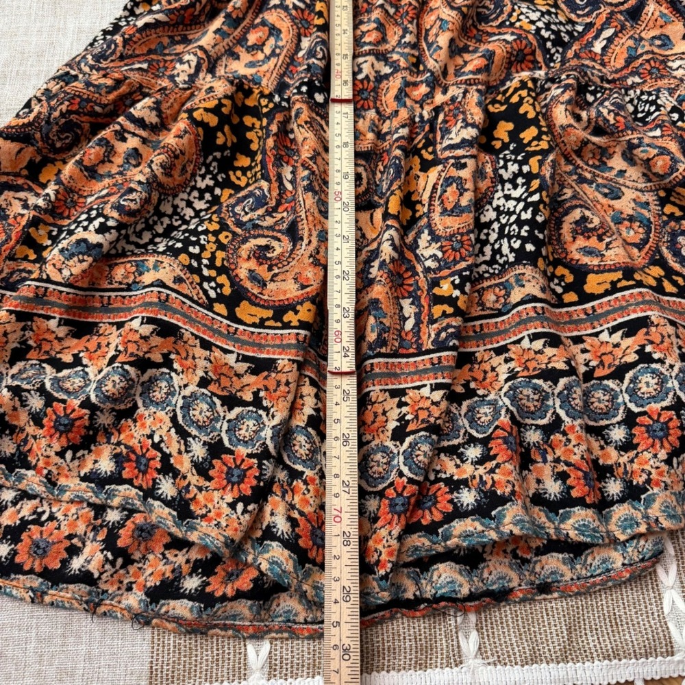 Angie Womens Paisley Bell Sleeve Tiered Mini Dress Orange Black Boho Small - Picture 5 of 6